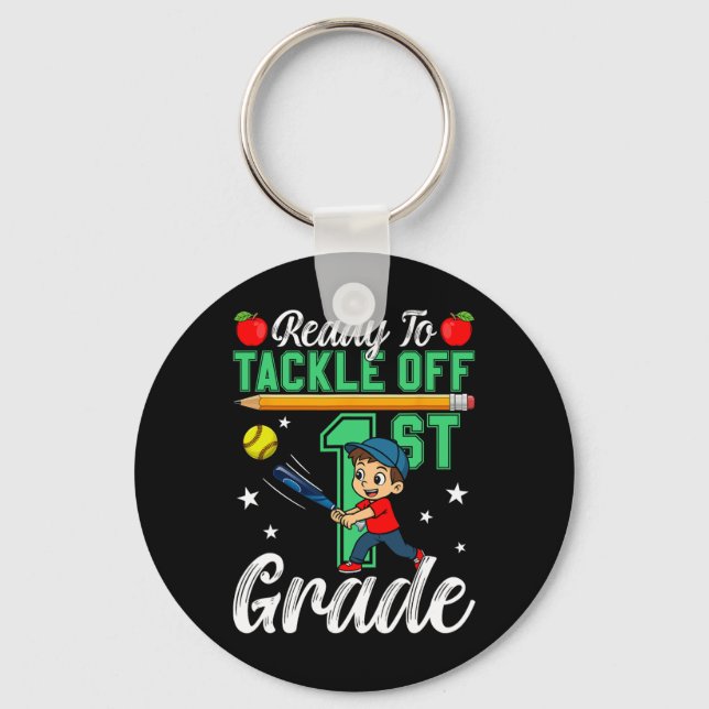 Funny Ready To Tackle 1st Grade Softll Ck To Schoo Key Ring (Front)