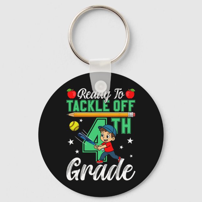 Funny Ready To Tackle 4th Grade Softll Ck To Schoo Key Ring (Front)
