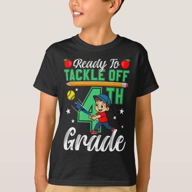 Funny Ready To Tackle 4th Grade Softll Ck To Schoo T-Shirt (Front)