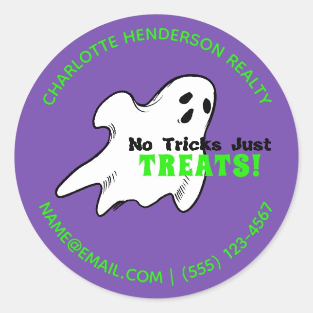 Funny Real Estate Ghost Halloween Classic Round Sticker (Front)