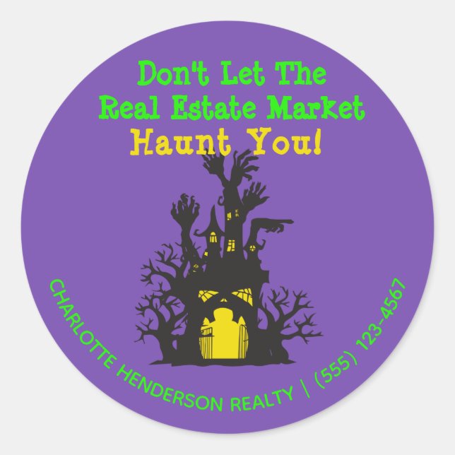 Funny Real Estate Haunted House Halloween Classic Round Sticker (Front)