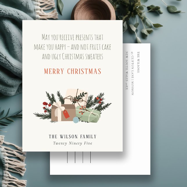Funny Receive Christmas Presents Makes You Happy Holiday Postcard (Creator Uploaded)