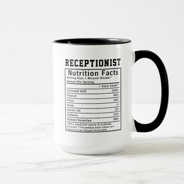Funny Receptionist Nutrition Facts Staff Worker  Mug (Right)