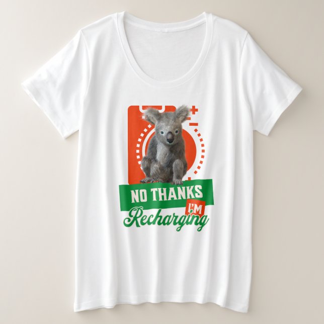 Funny Recharging Koala Introvert Mood Plus Size T-Shirt (Design Front)