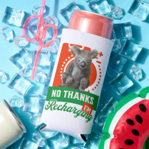 Funny Recharging Koala Introvert Mood Seltzer Can Cooler