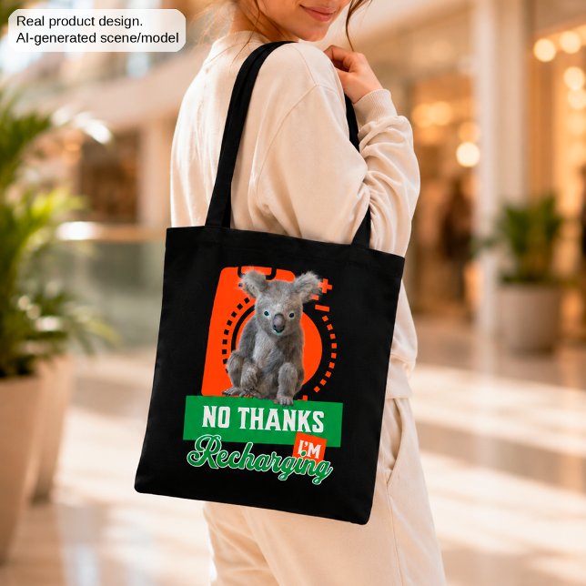 Funny Recharging Koala Introvert Mood Tote Bag (Creator Uploaded)