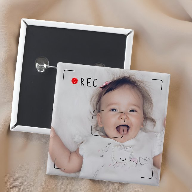 Funny Record Red Dot Custom Photo 15 Cm Square Badge (Creator Uploaded)