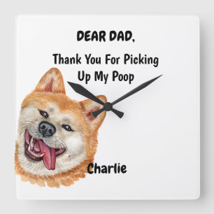 Funny Red Akita Inu Dog Dad Watercolor Canine Art Square Wall Clock