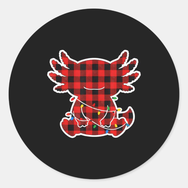 Funny Red And Black Buffalo Plaid Axolotl Christma Classic Round Sticker (Front)