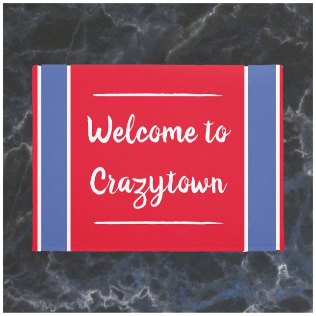 Funny Red and Blue Crazy Town Door Mat (Creator Uploaded)