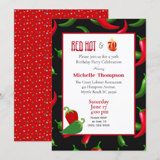 Funny Red and Green Peppers 70th Birthday Invitation