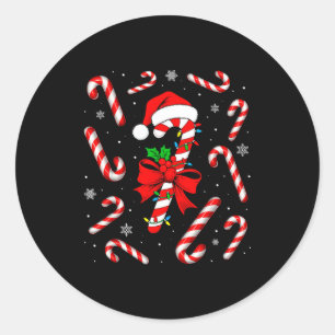 Funny Red And White Candy Cane Xmas Lights Santa C Classic Round Sticker
