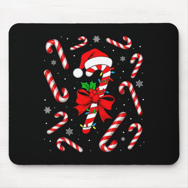 Funny Red And White Candy Cane Xmas Lights Santa C Mouse Pad (Front)