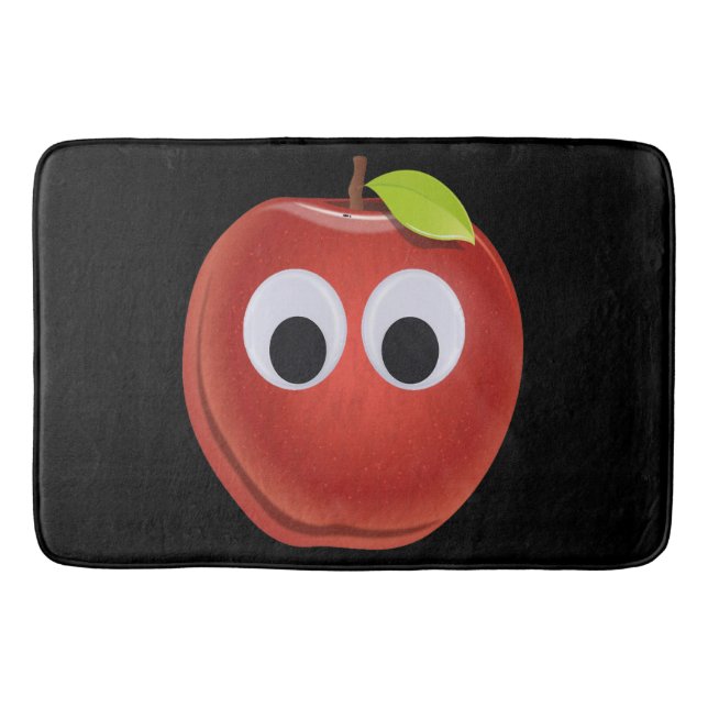 Funny Red Apple with Googly Eyes  Bath Mat (Front)