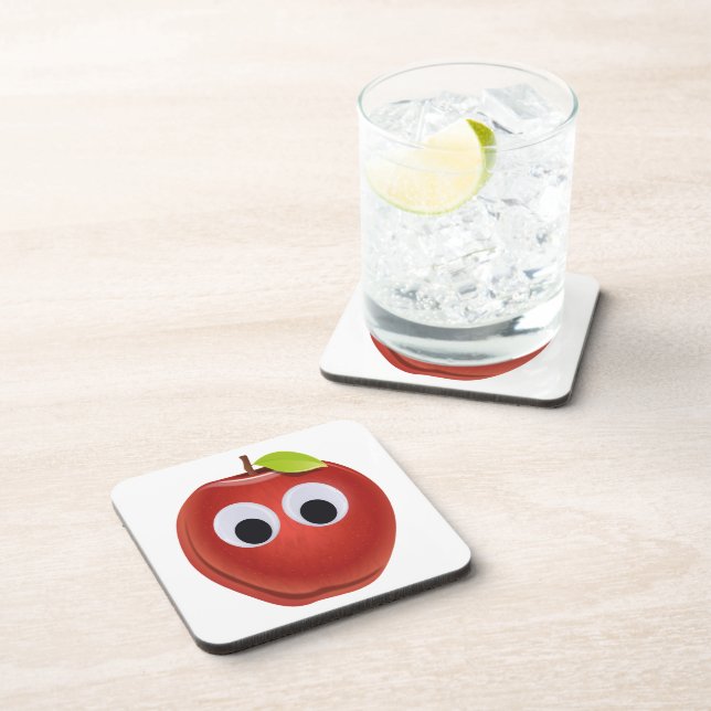 Funny Red Apple with Googly Eyes  Coaster (Right Side)