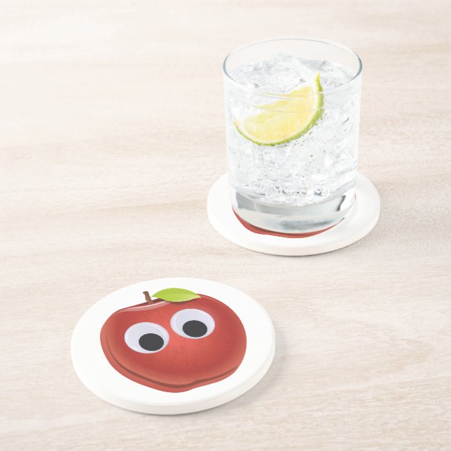 Funny Red Apple with Googly Eyes  Coaster (Side)