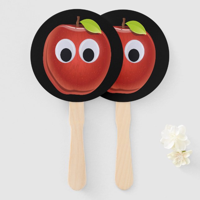 Funny Red Apple with Googly Eyes  Hand Fan (Front and Back)