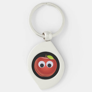 Funny Red Apple with Googly Eyes Key Ring