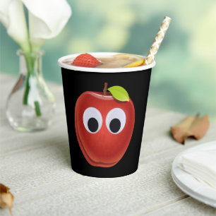 Funny Red Apple with Googly Eyes Paper Cups