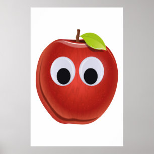 Funny Red Apple with Googly Eyes Poster