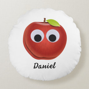 Funny Red Apple with Googly Eyes  Round Cushion