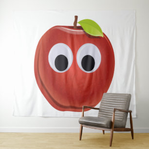 Funny Red Apple with Googly Eyes  Tapestry