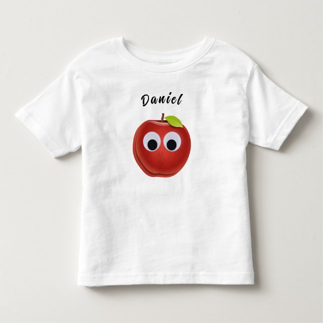 Funny Red Apple with Googly Eyes  Toddler T-Shirt (Front)