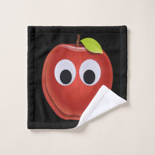Funny Red Apple with Googly Eyes  Wash Cloth