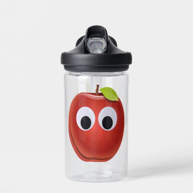 Funny Red Apple with Googly Eyes Water Bottle (Front)