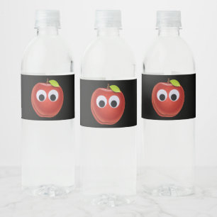 Funny Red Apple with Googly Eyes Water Bottle Label