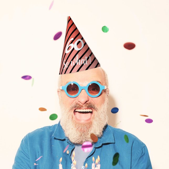 Funny Red Black Stripe Pattern 60th Birthday Party Hat (Creator Uploaded)