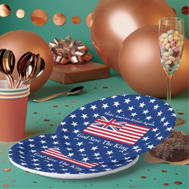 Funny Red Blue Make America Royal Again Flag Paper Plate (Multi)