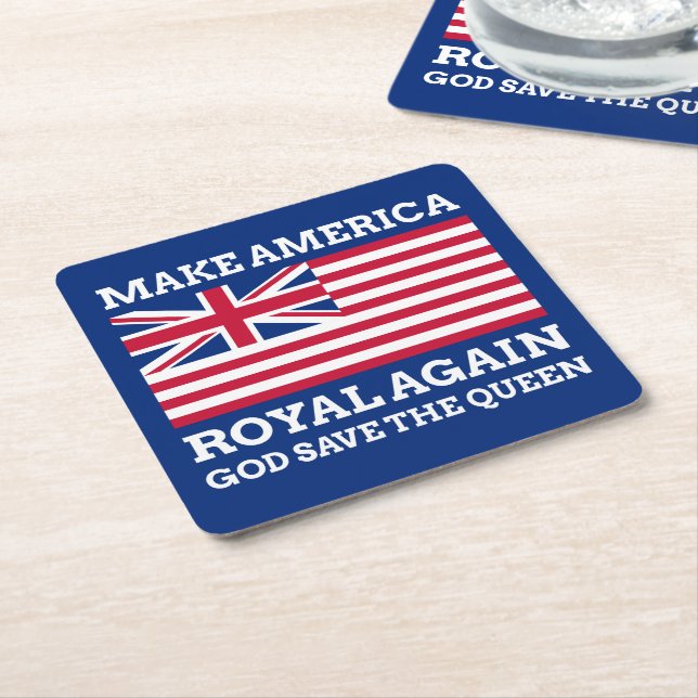 Funny Red Blue Make America Royal Again Flag Square Paper Coaster (Angled)