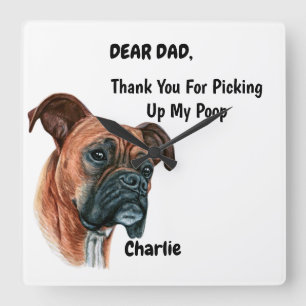 Funny Red Boxer Dog Dad Watercolor Canine Art Square Wall Clock