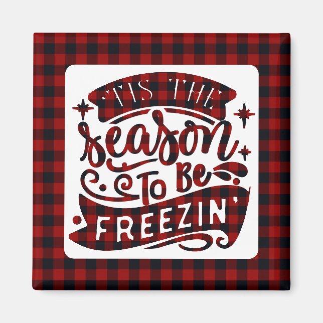 Funny Red Buffalo Plaid Tis the Season Christmas  Magnet (Front)