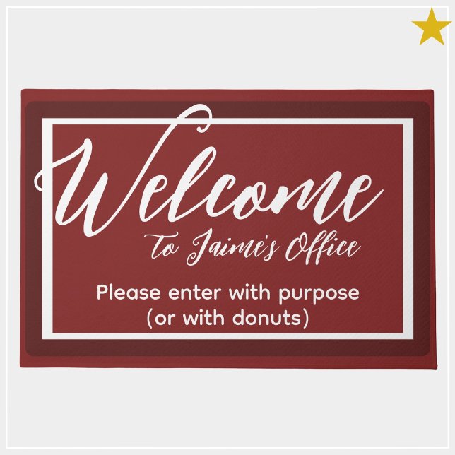Funny Red Custom Name Office Workplace Door Mat (Creator Uploaded)