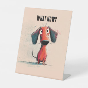 Funny Red Dog – Whimsical Cartoon Pet Art Pedestal Sign