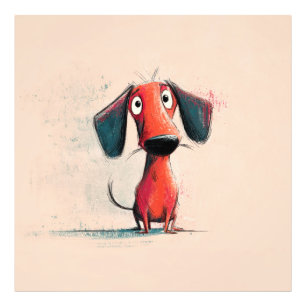 Funny Red Dog – Whimsical Cartoon Pet Art Photo Print