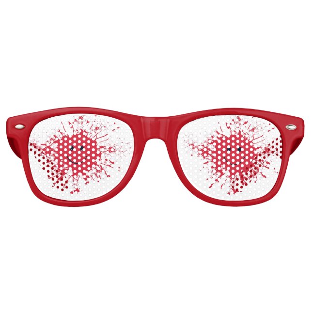FUNNY RED EMOJI, LIKE TOMATO KETCHUP SPLASH STAIN RETRO SUNGLASSES (Front)