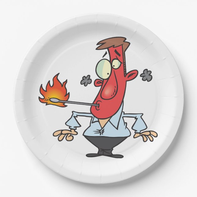 Funny Red Face Man with Thermometer Fever Paper Plate (Front)