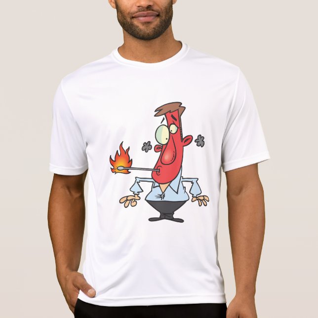 Funny Red Face Man with Thermometer Fever T-Shirt (Front)