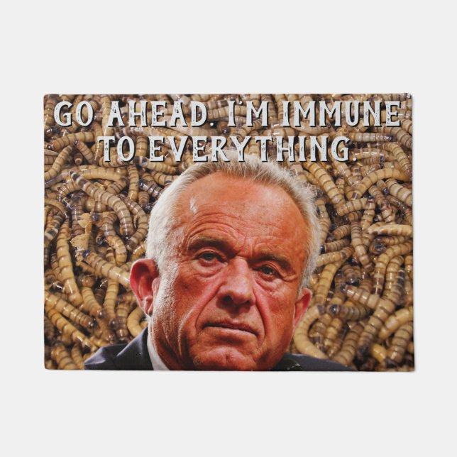 Funny Red-Faced Robert F. Kennedy Jr & Brain Worms Doormat (Front)