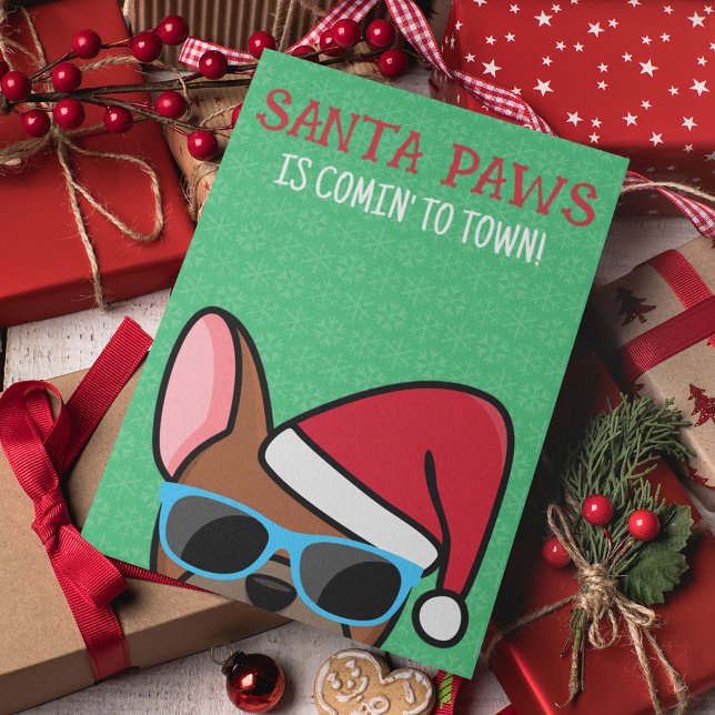 Funny Red Fawn French Bulldog Santa Paws Christmas Card (Creator Uploaded)