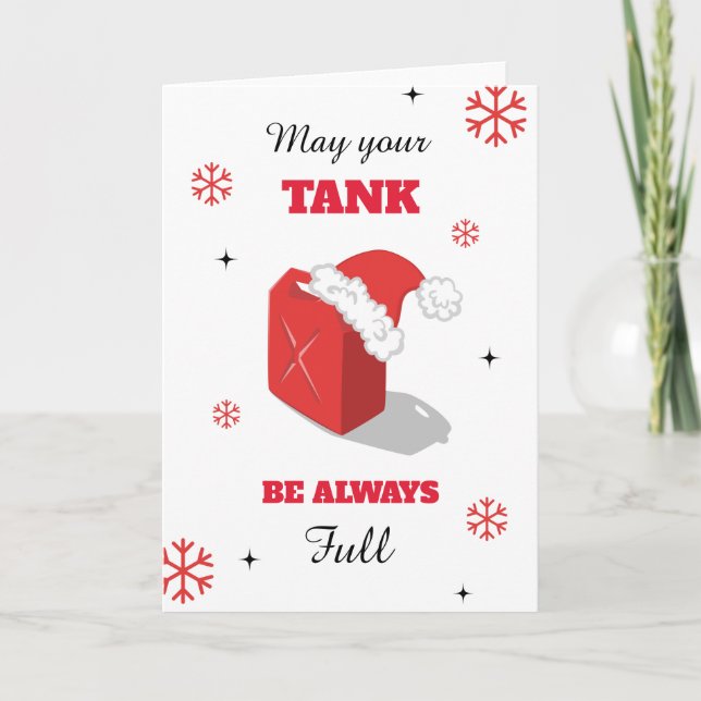 Funny Red Gas Can Christmas Joke Humour Snowflakes Thank You Card (Front)
