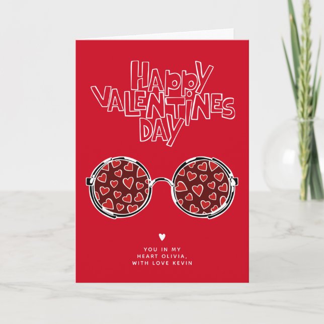 Funny red glasses heart valentine boyfriend gift holiday card (Front)