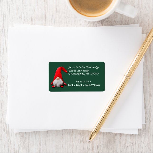 Funny Red Gnome Jolly Holly Christmas Label (Insitu)