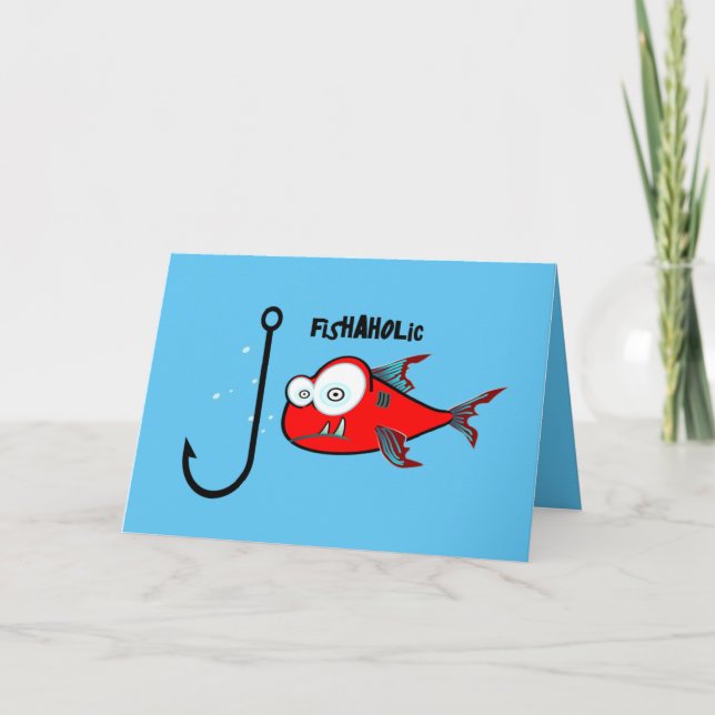 Funny Red Graphic Fishaholic Mens Design Card (Front)