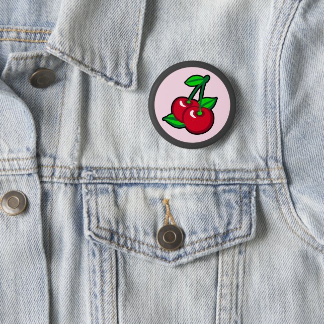 Funny Red Green Black Pink Cherries Fruit Pop Art 6 Cm Round Badge (In Situ)