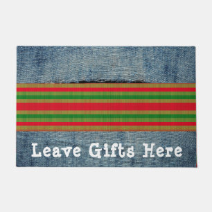 Funny Red Green Gold Stripes - Personalizable Doormat