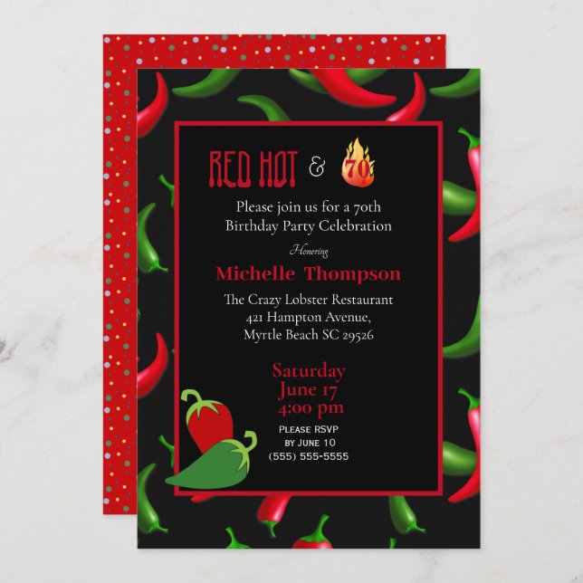Funny Red Green Hot Peppers Birthday Invitation (Front/Back)